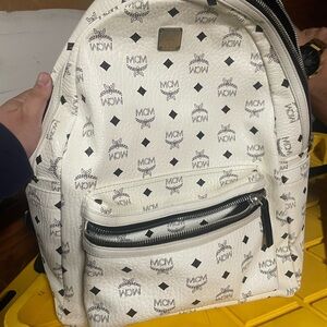 MCM Ivory and Black Logo Backpack limited edition